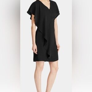Lauren Ralph Lauren LBD Black V-Neck Ruffle Side Midi Dress Size 6 worn once